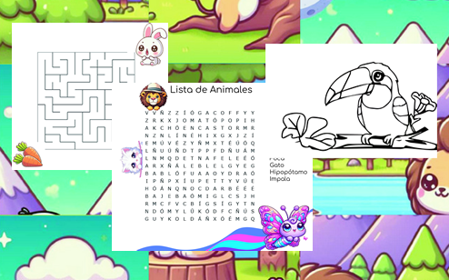 Sopa de letras, laberintos, dibujos y rompecabezas